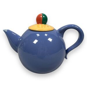 Vintage Lindt‎ Stymeist Colorways Teapot Blue Yellow Salmon w/ Lid Japan 6"